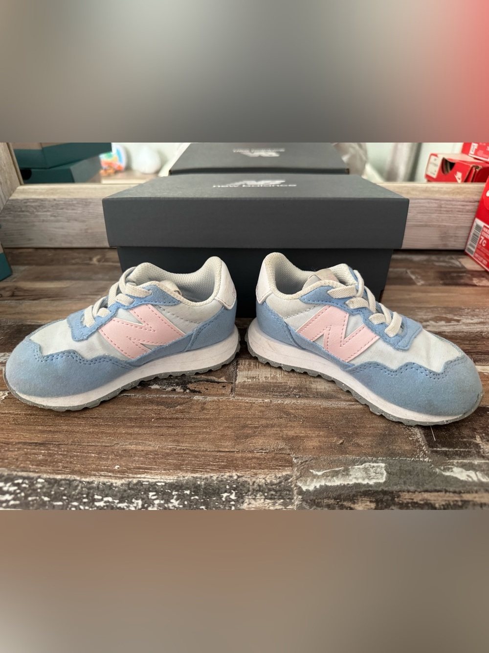 Kids New Balance Runner Sneakers - Light Blue with Pink Accent